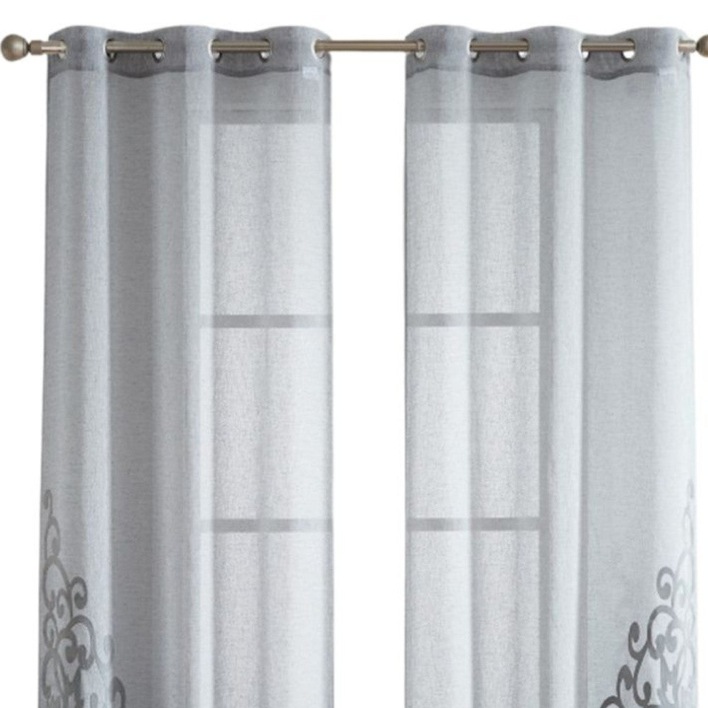 Set of Two 84"  Silver Velvet Applique Window Panels