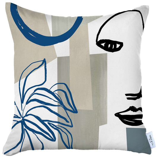 18" X 18" Blue And Black Abstract Zippered Handmade Polyester Throw Pillow Cover