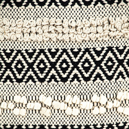 18" X 18" Beige And Black Zippered 100% Cotton Throw Pillow With Embroidery