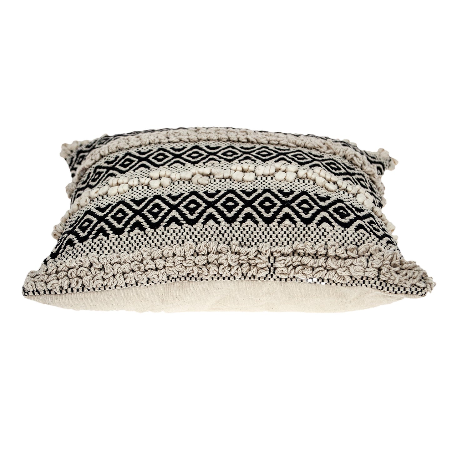 18" X 18" Beige And Black Zippered 100% Cotton Throw Pillow With Embroidery