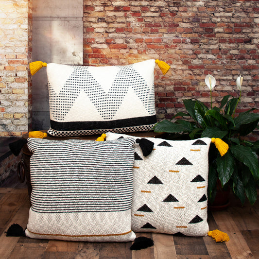 20" x 20" Beige Stripe Pattern Square Accent Throw Pillow with Tassel