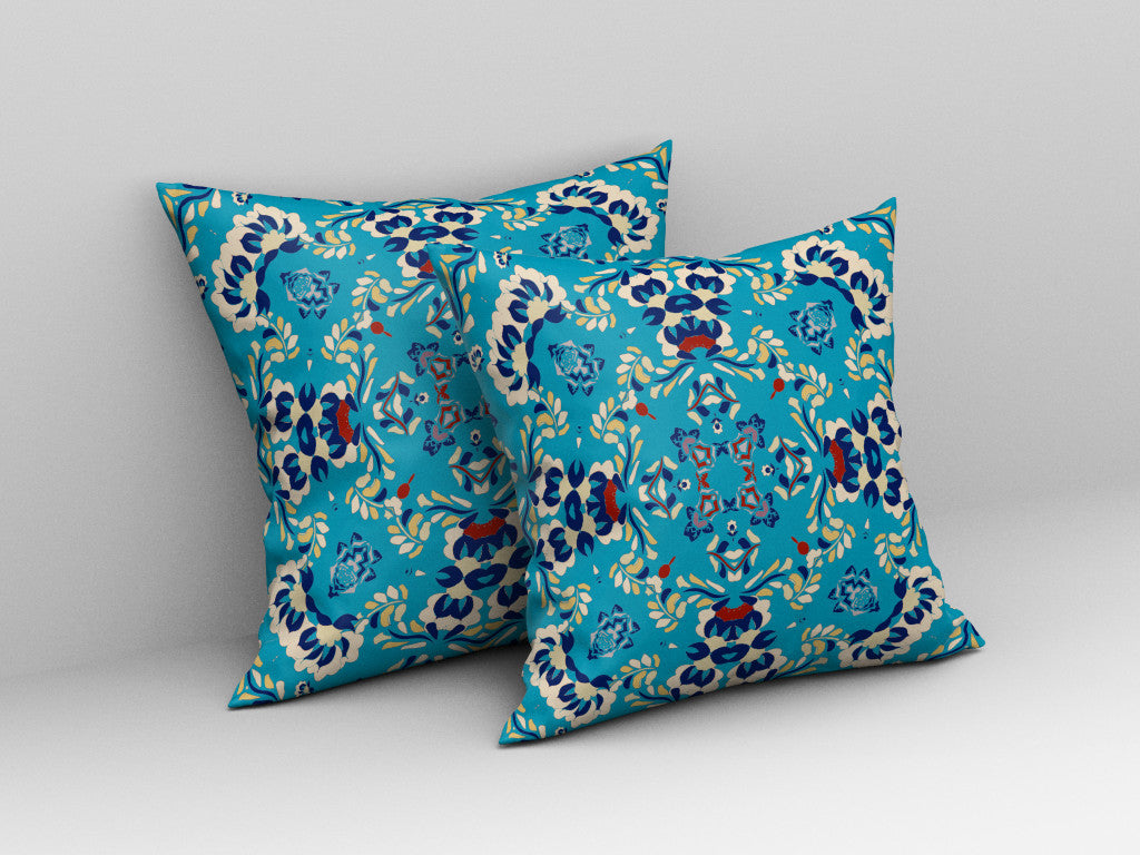 20" X 20" Blue Blown Seam Suede Geometric Throw Pillow