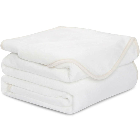 White Woven Polyester Solid Color Reversable Twin Blanket