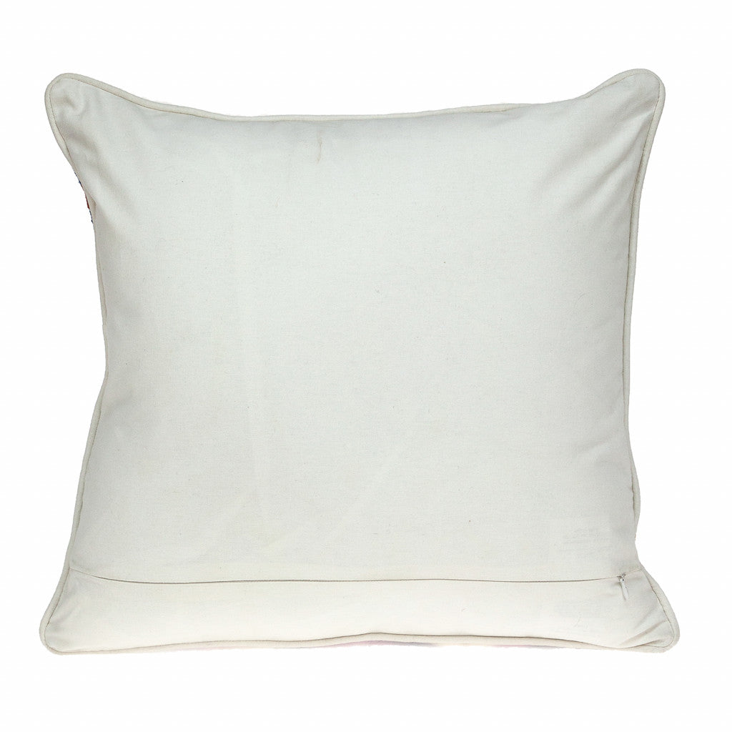 20" X 20" Beige And Pink Zippered 100% Cotton Throw Pillow