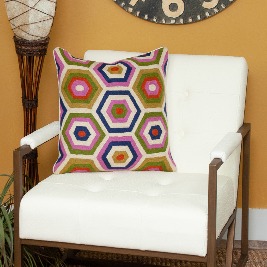 20" X 20" Beige And Pink Zippered 100% Cotton Throw Pillow