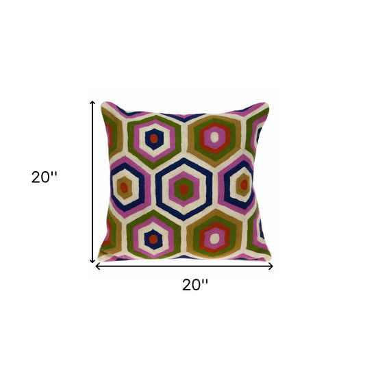 20" X 20" Beige And Pink Zippered 100% Cotton Throw Pillow