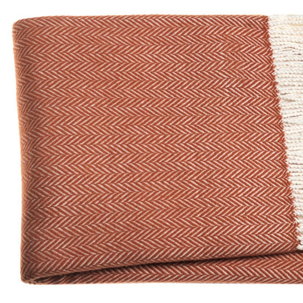 Orange and White Dreamy Soft Herringbone Throw Blanket