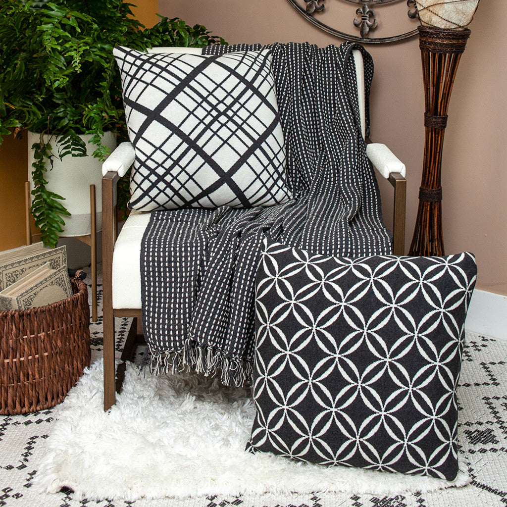 Black and White Handloom Woven Throw Blanket