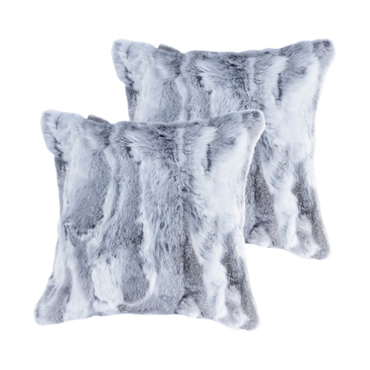 Set Of Two 18" Grey Rabbit Natural Fur Throw Pillows