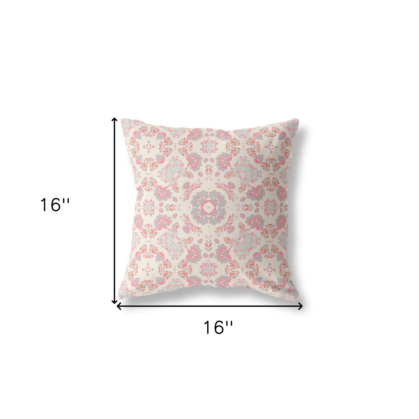 16" X 16" Pink And White Zippered Suede Geometric Throw Pillow