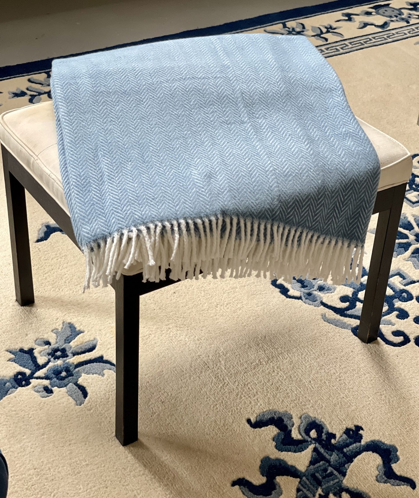 Aqua Blue and White Dreamy Soft Herringbone Throw Blanket