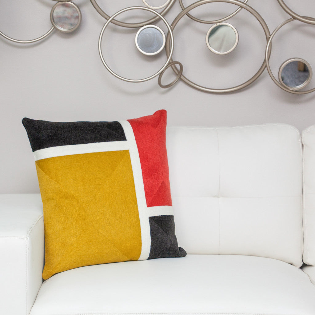 20" X 20" Mustard Yellow And Black Geometric Zippered 100% Cotton Throw Pillow