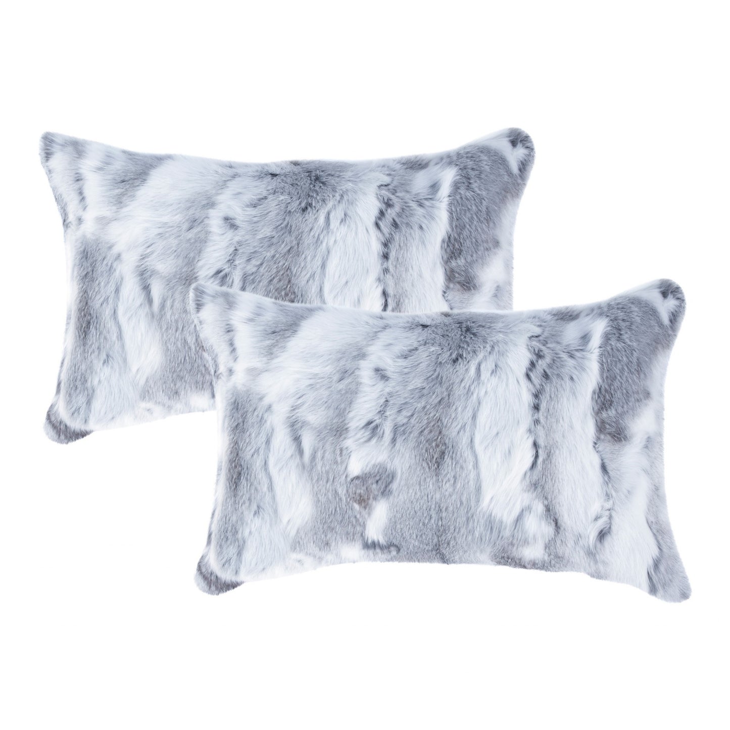 Set Of Two 12" X 20" Grey Rabbit  Natural Fur Throw Pillows