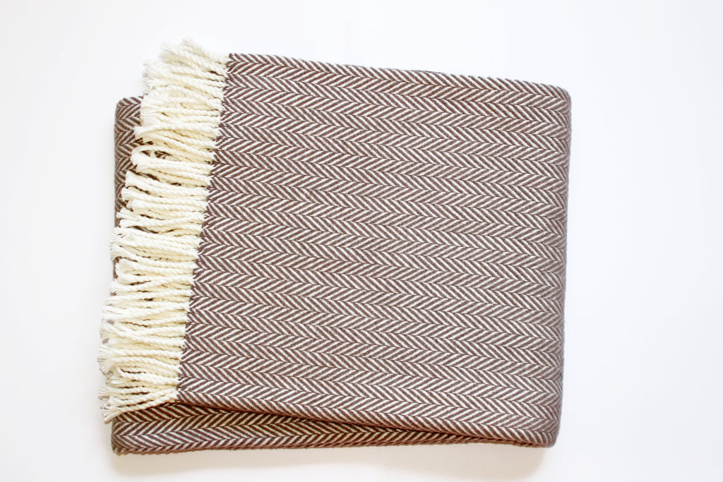 Brown and White Dreamy Soft Herringbone Throw Blanket