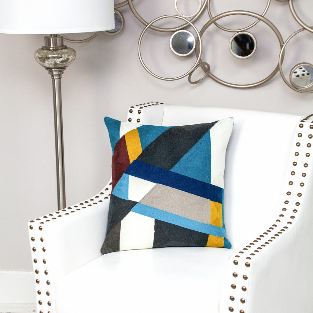 20" X 20" Blue Zippered 100% Cotton Throw Pillow