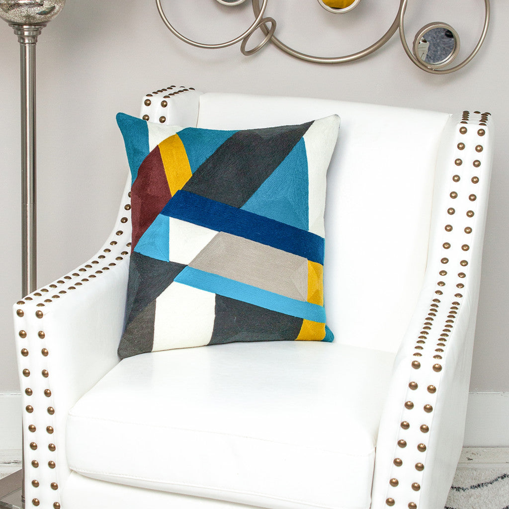 20" X 20" Blue Zippered 100% Cotton Throw Pillow