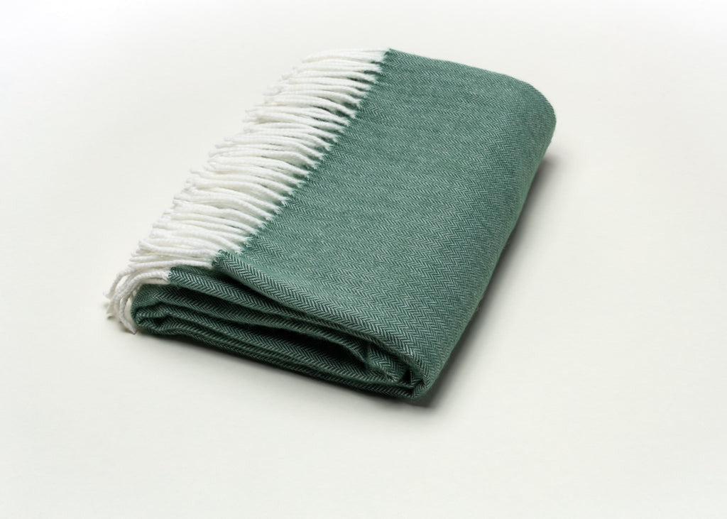 Moss Green Soft Acrylic Herringbone Throw Blanket