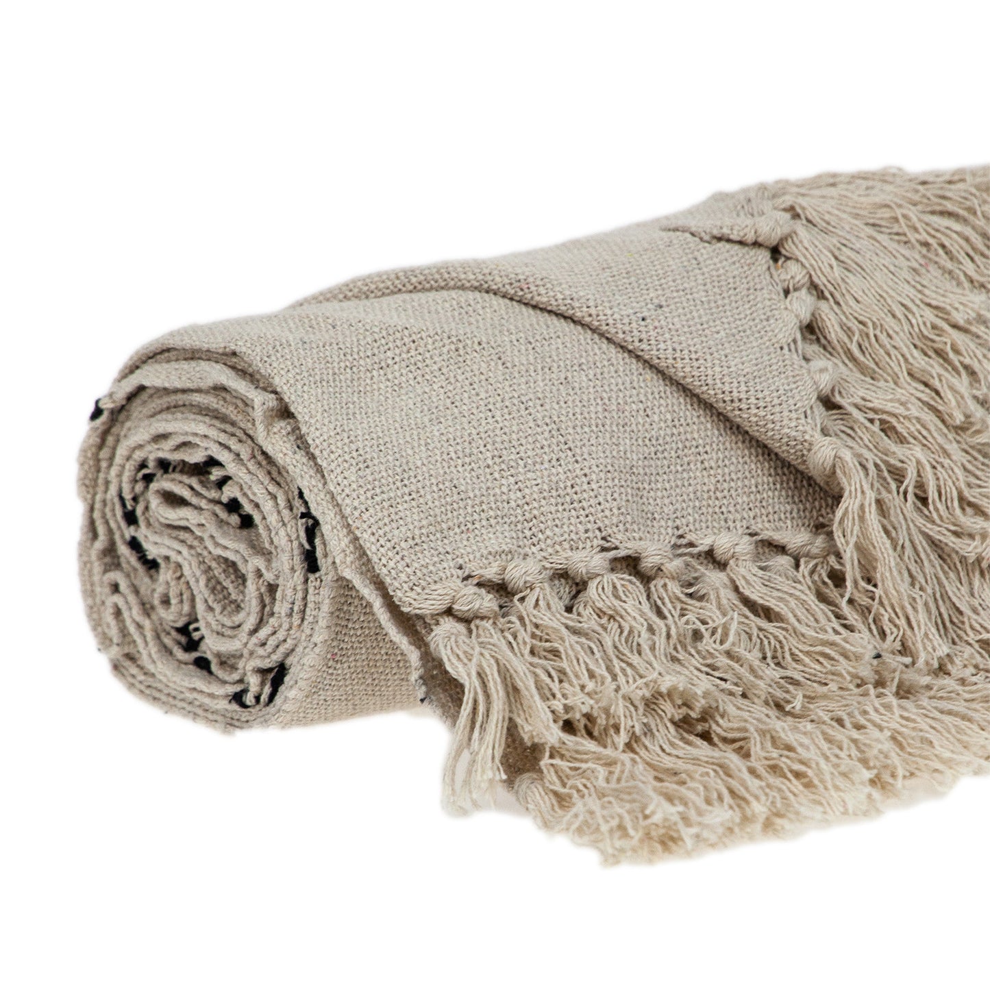 Classic Beige Woven Handloom Throw Blanket with Tassels