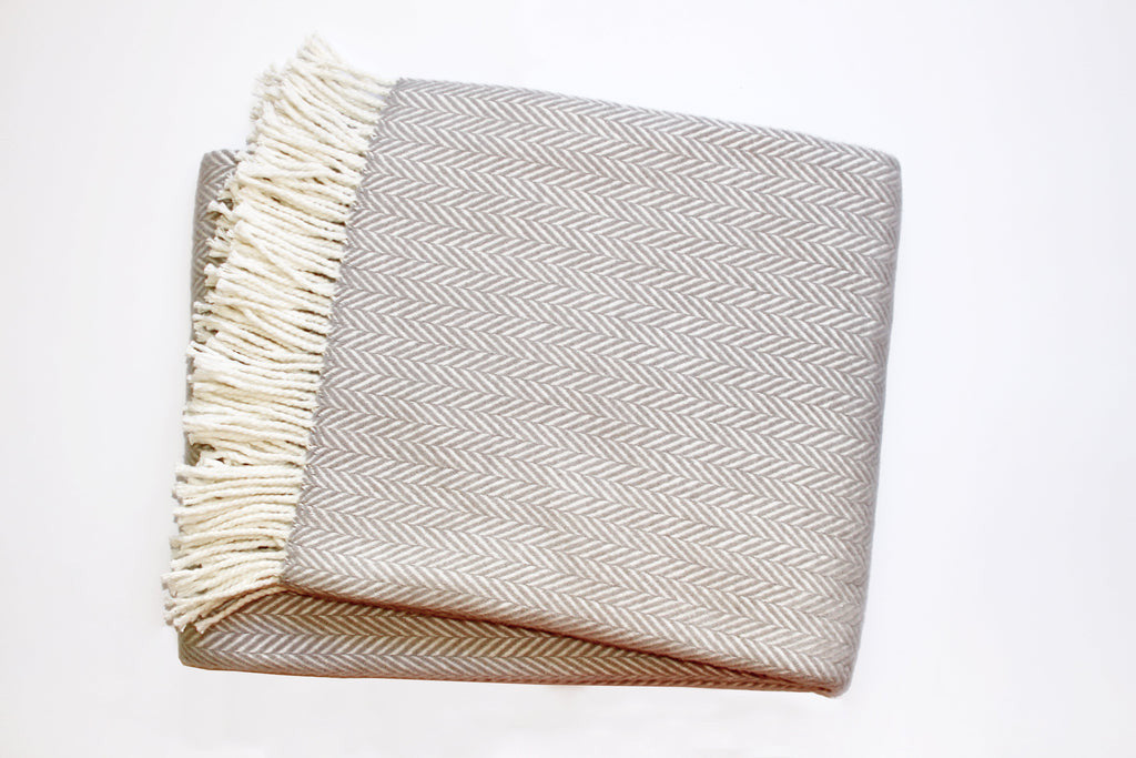 Grey and White Dreamy Soft Herringbone Throw Blanket