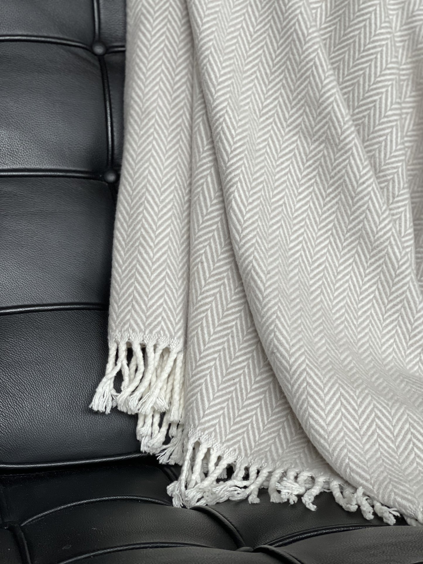 Grey and White Dreamy Soft Herringbone Throw Blanket