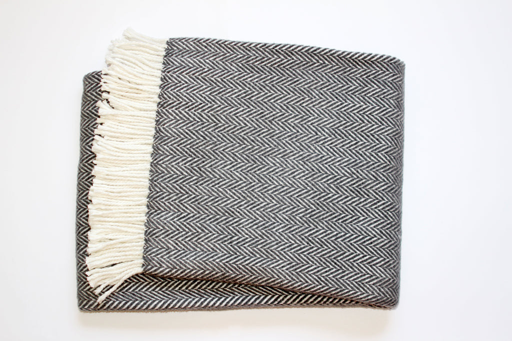 Dark Grey and White Dreamy Soft Herringbone Throw Blanket