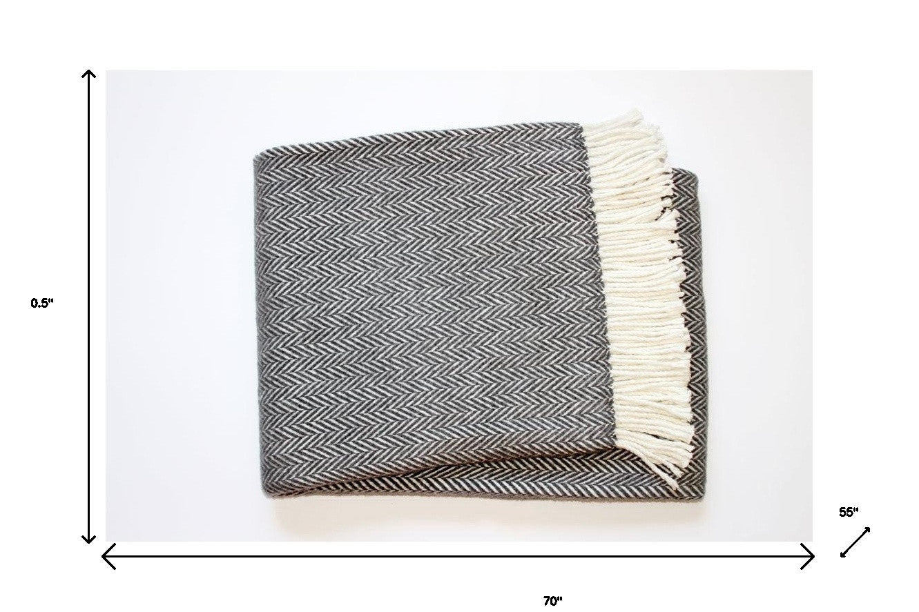 Dark Grey and White Dreamy Soft Herringbone Throw Blanket