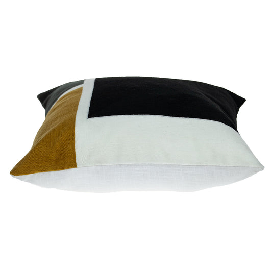20" X 20" Black And Yellow Geometric Zippered 100% Cotton Throw Pillow