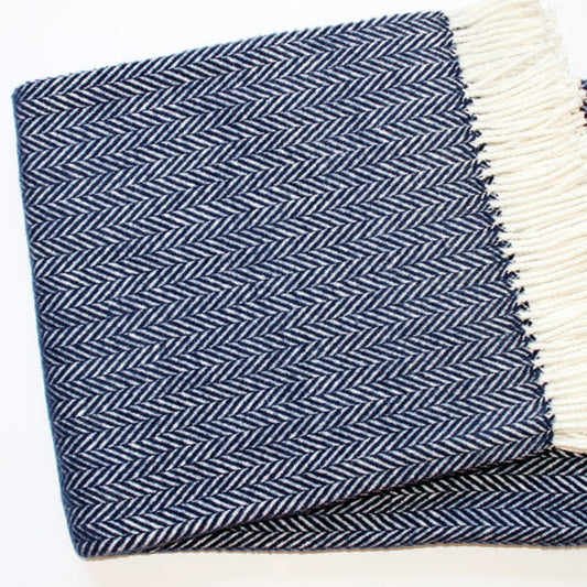 Navy Blue and White Dreamy Soft Herringbone Throw Blanket