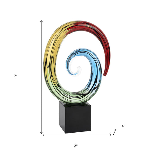 7" Rainbow Glass Abstract Hand Painted Sculpture