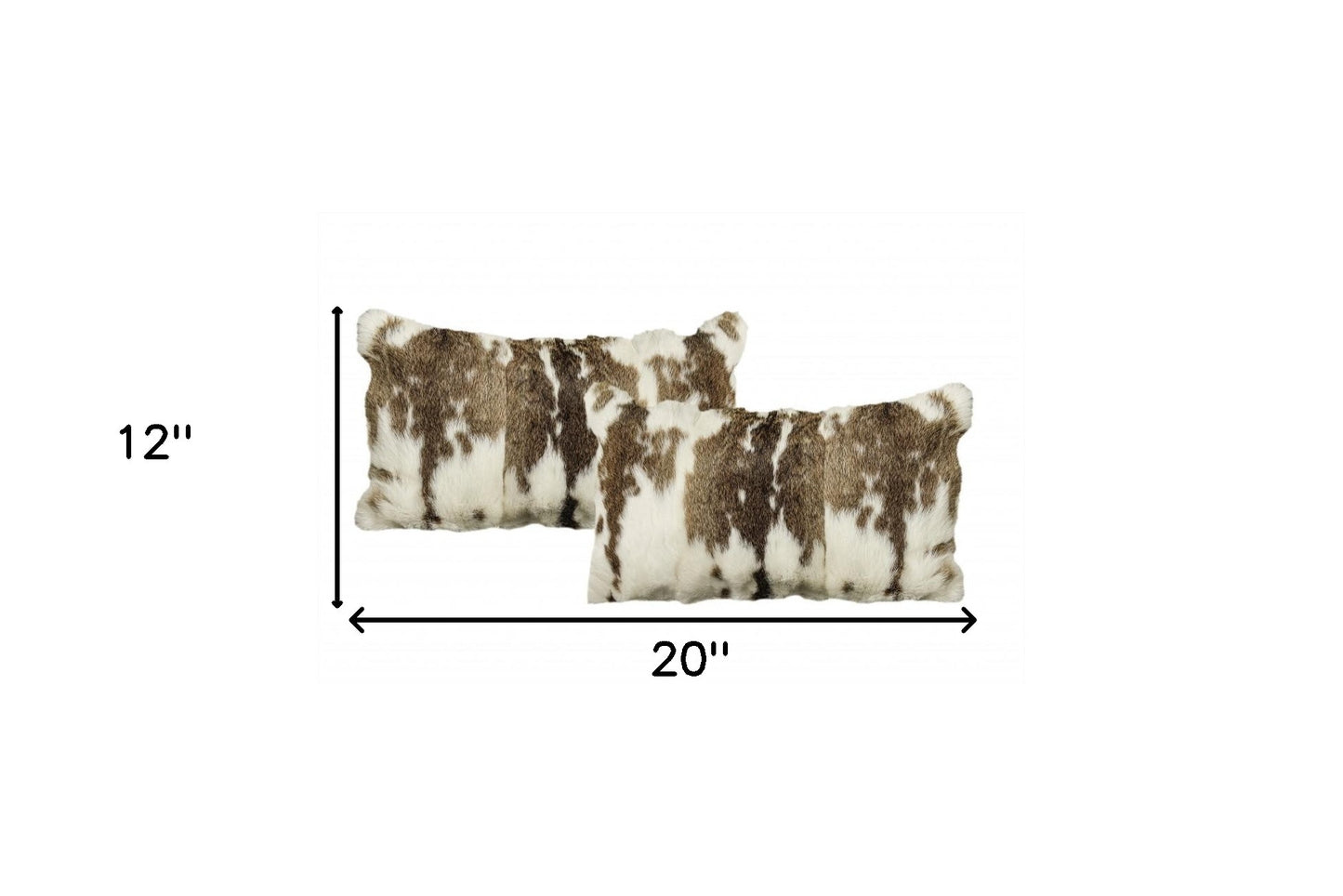 Set Of Two 12" X 20" Brown And White Rabbit Natural Fur Animal Print Throw Pillows