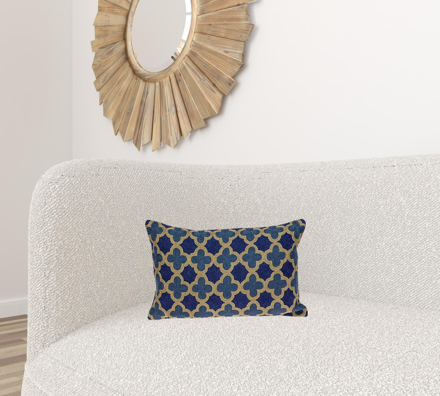 20" X 12" Blue Zippered 100% Cotton Throw Pillow
