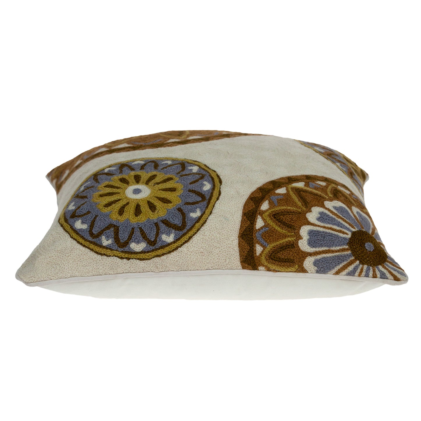 20" X 20" Beige And And Brown Floral Zippered 100% Cotton Throw Pillow