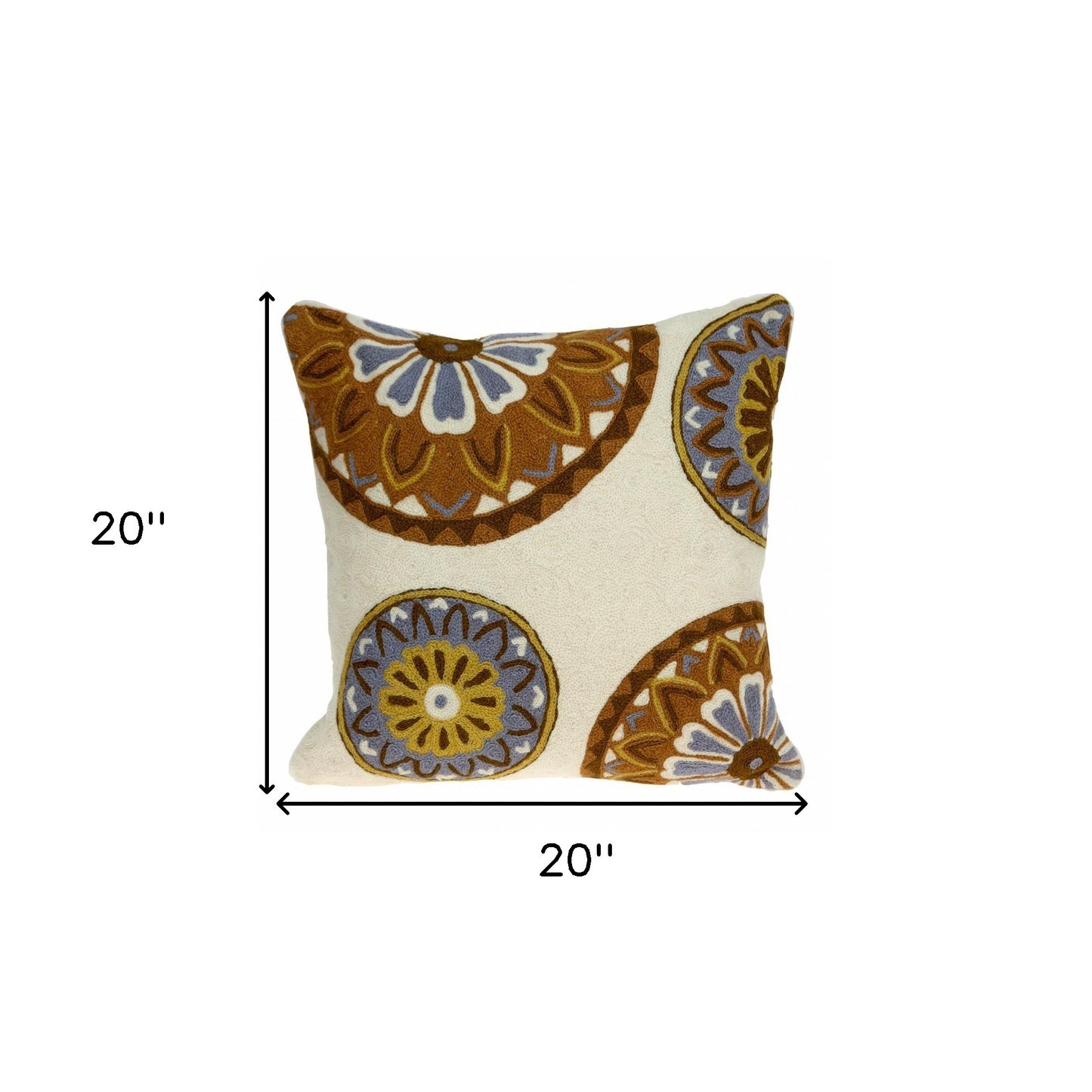 20" X 20" Beige And And Brown Floral Zippered 100% Cotton Throw Pillow