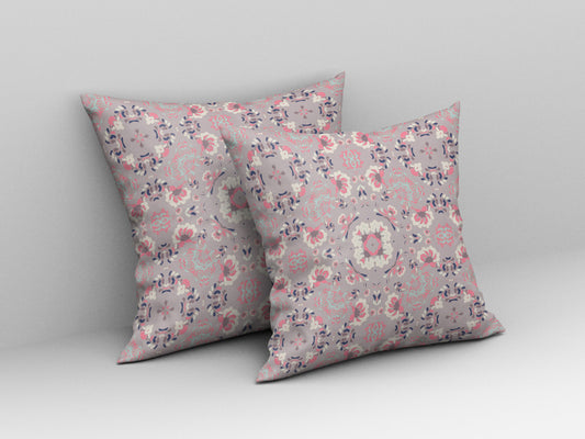 20" X 20" Muted Pink Floral Blown Seam Suede Throw Pillow