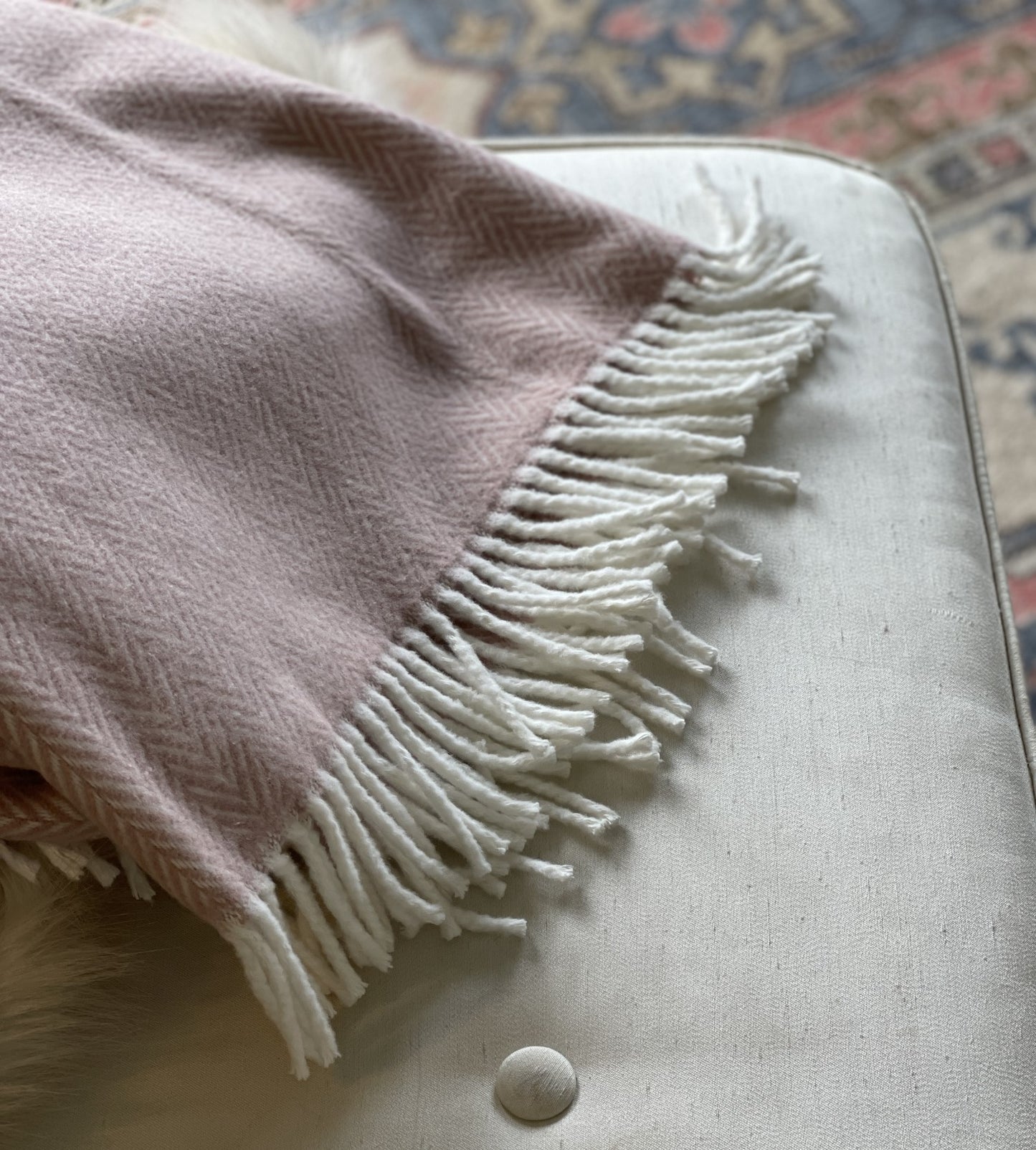 Pink and White Dreamy Soft Herringbone Throw Blanket