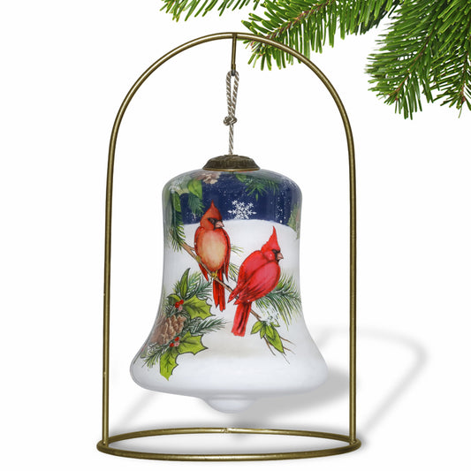 Dual Cardinals Hand Painted Mouth Blown Glass Ornament