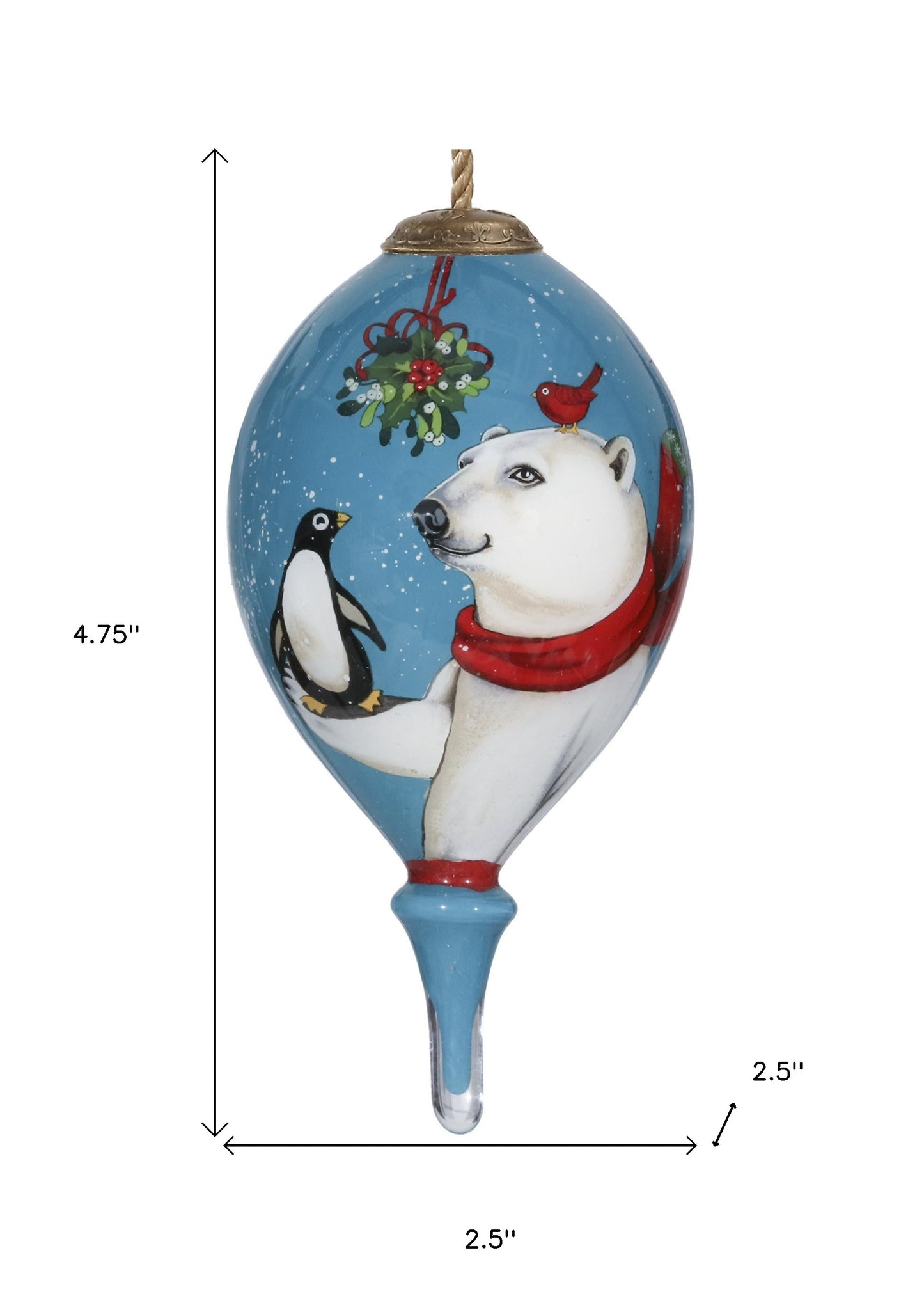 Snowy Polar Bear and Penguin Hand Painted Mouth Blown Glass Ornament