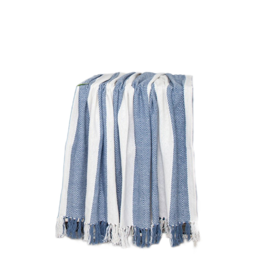 Blue Woven Cotton Striped Throw Blanket