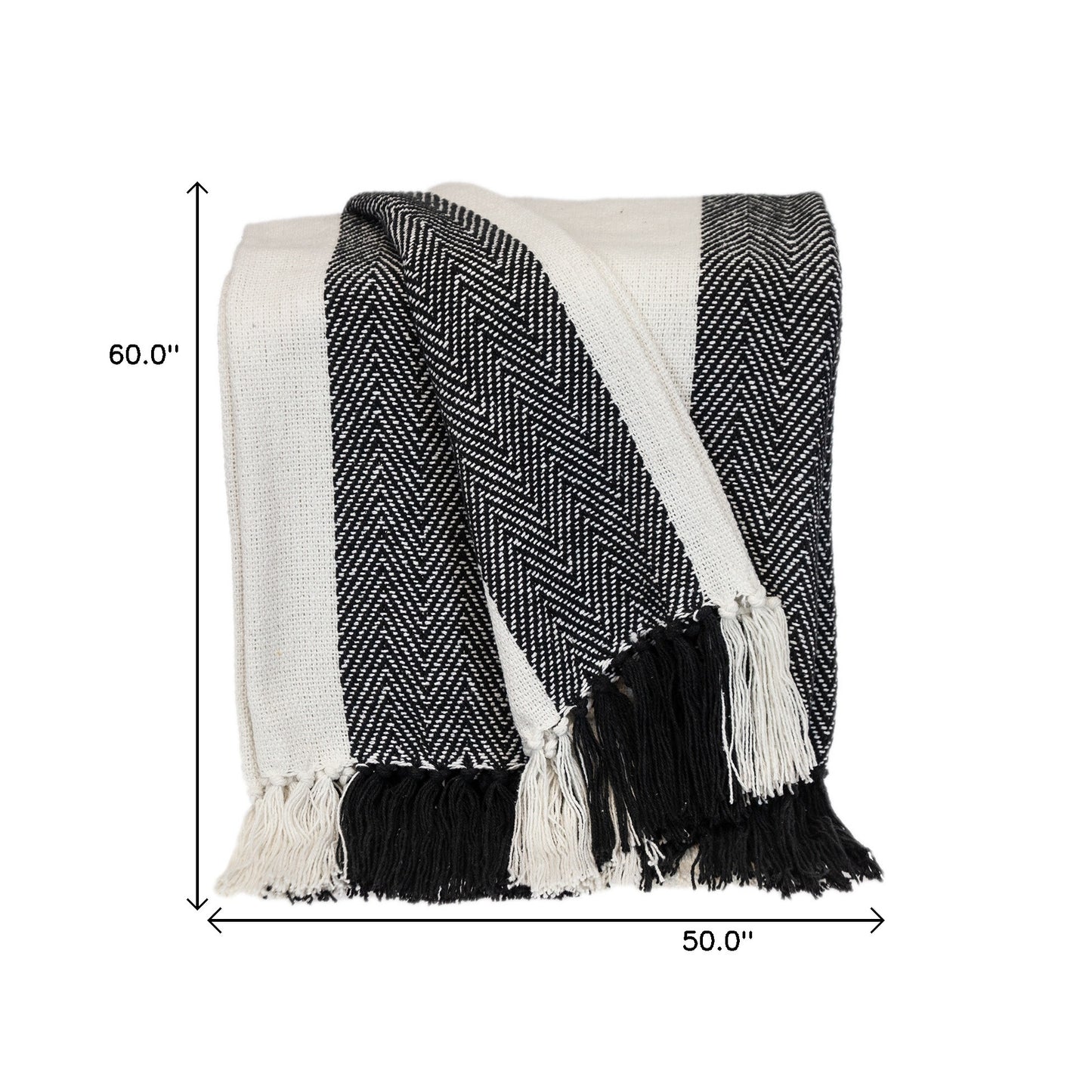 Black and White Woven Cotton Striped Throw Blanket