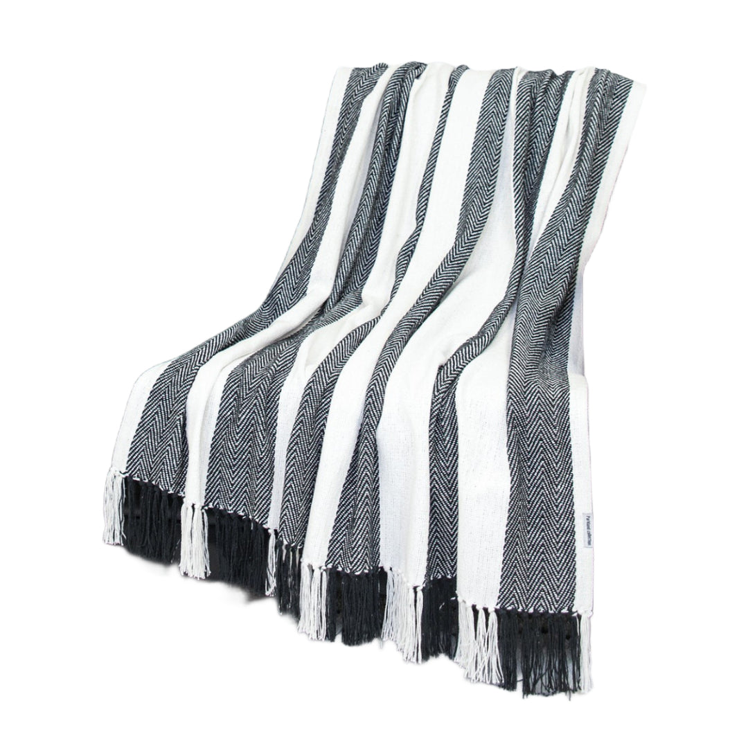 Black and White Woven Cotton Striped Throw Blanket