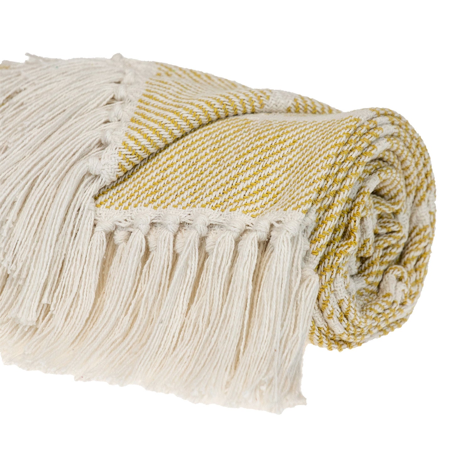 Yellow Woven Cotton Striped Throw Blanket