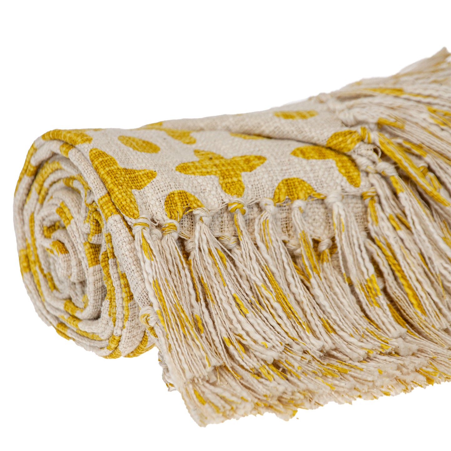 Yellow Woven Cotton Abstract Throw Blanket