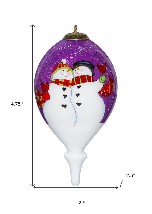 Amore Snowmen Hand Painted Mouth Blown Glass Ornament