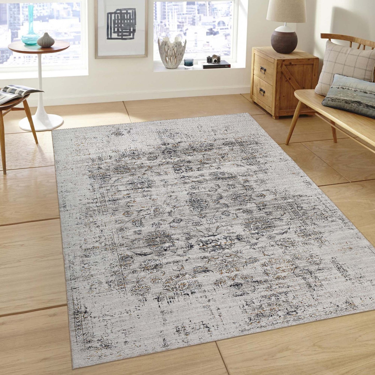 8' X 10' Beige Oriental Power Loom Distressed Area Rug