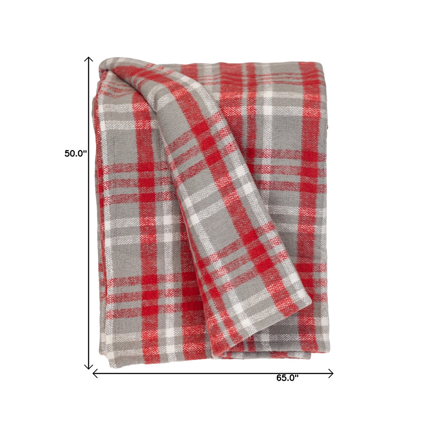 Red Woven Cotton Plaid Throw Blanket