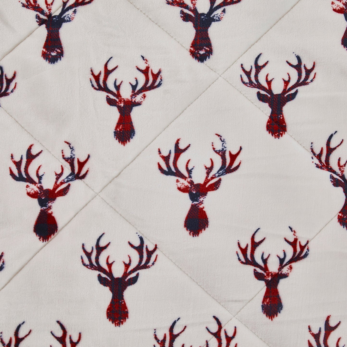 Deer Head Red Navy Printed Velvet and Velvet Throw Blanket