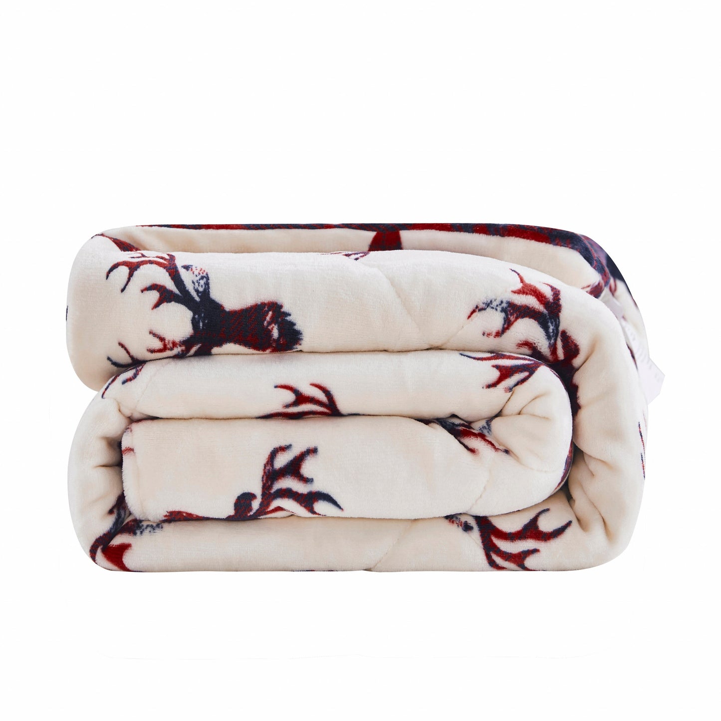 Deer Head Red Navy Printed Velvet and Velvet Throw Blanket