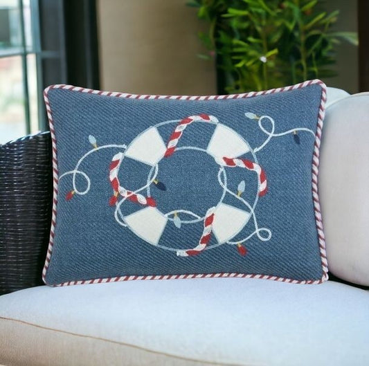 13" X 18" Blue Red And White Coastal Christmas Throw Pillow