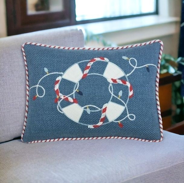 13" X 18" Blue Red And White Coastal Christmas Throw Pillow