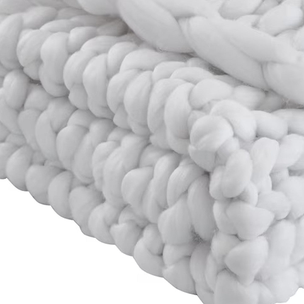 White Chunky Knit Throw Blanket